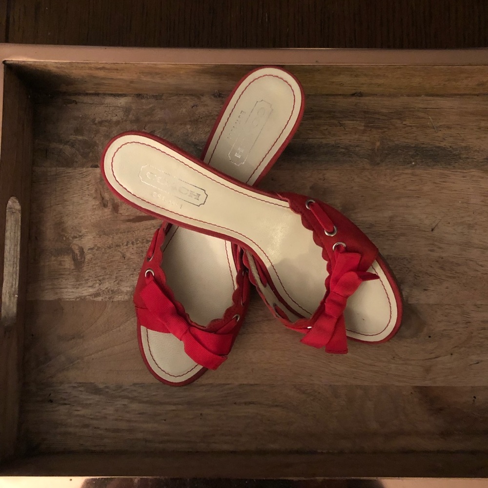 Coach red kitten heel sandals